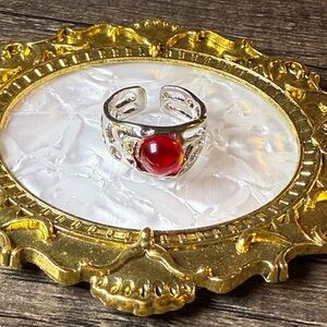 Elegant Silver and Red Gemstone Ring